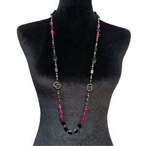 Lia Sophia Black and Purple Pink Beaded Necklace
